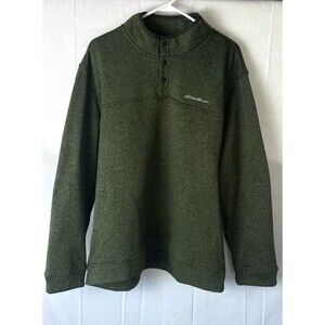 Eddie Bauer Mens XXL Green‎ Pullover Long Sleeve Quarter Button Sweatshirt